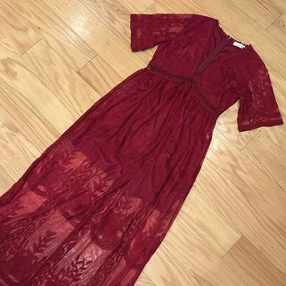 Dresses | Womens Boho Burgundy Lace Dress Large | Poshmark Dresses | Womens Boho Burgundy Lace Dress Large | Poshmark